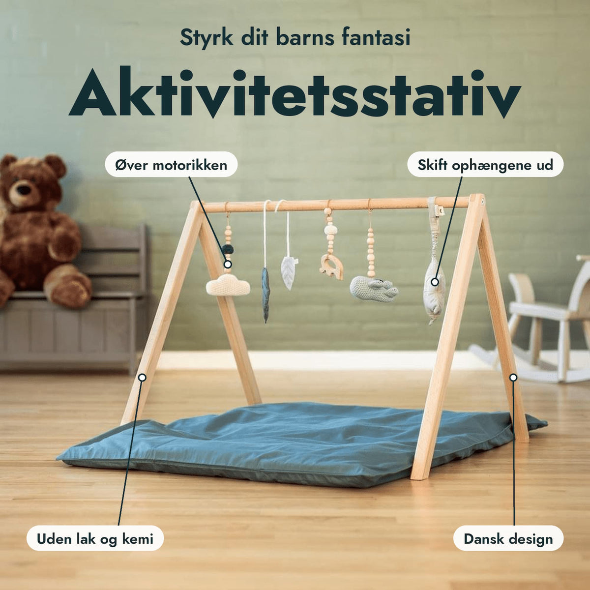 Aktivitetsstativ i bøgetræ - Littleroom Babylegetøj
