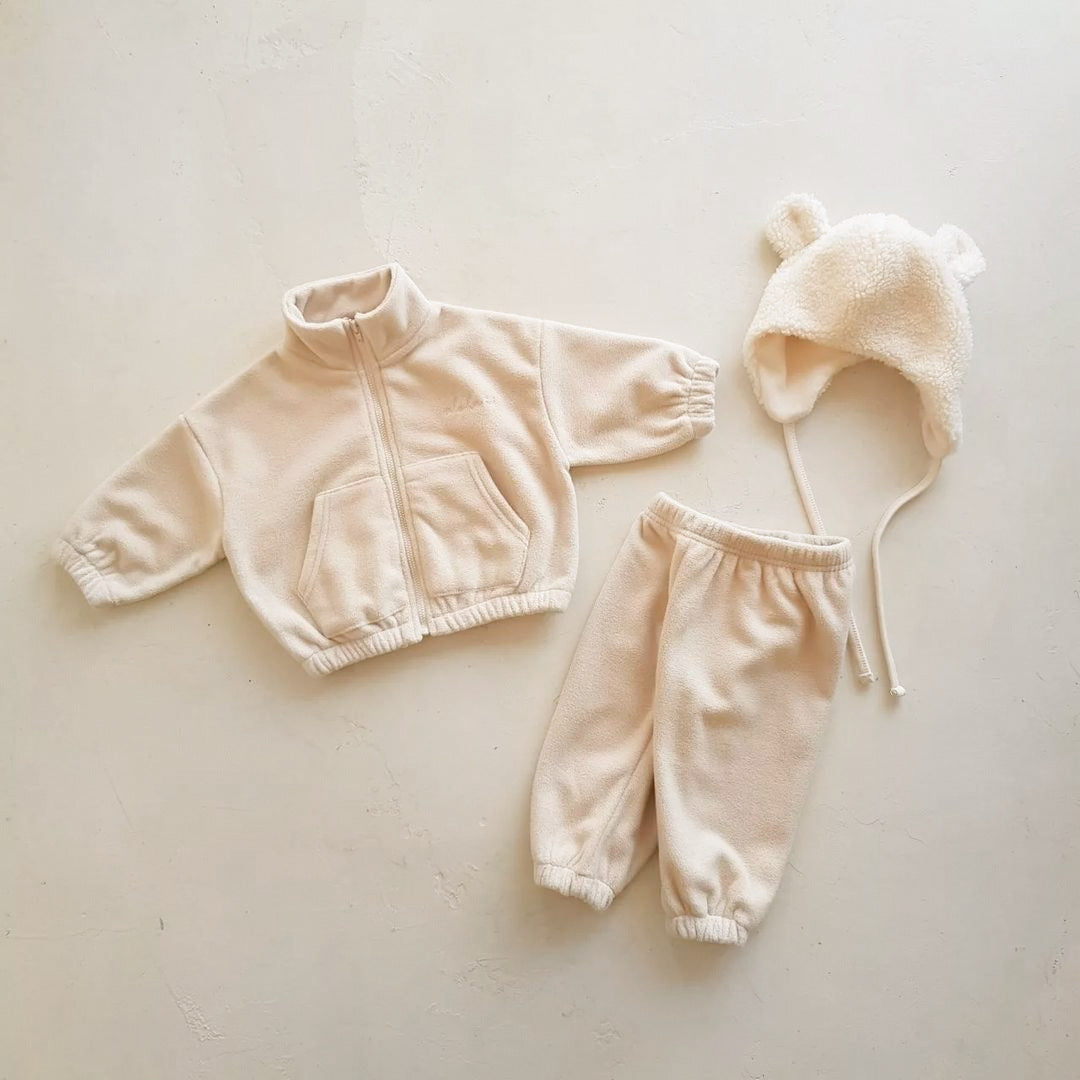 Baby Unisex Jacquard And Solid Two Kinds Fashion Thick Warm Two Pieces Sets-3