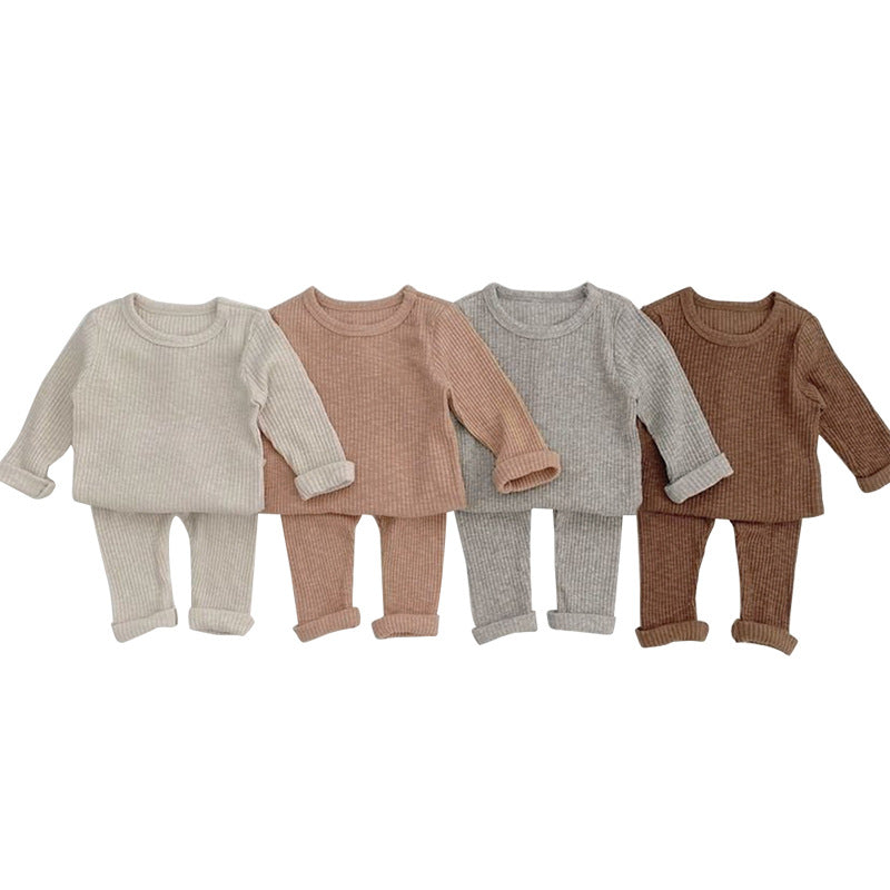 Baby Solid Color Soft Cotton Pajamas Home Clothes Sets-8