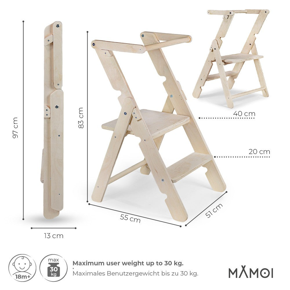MAMOI® Learning toddler tower, Foldable kitchen helper stand for toddlers, Folding step stool for kids, Table and chair furniture, montessori steps for children 1+ / 2 year old-2