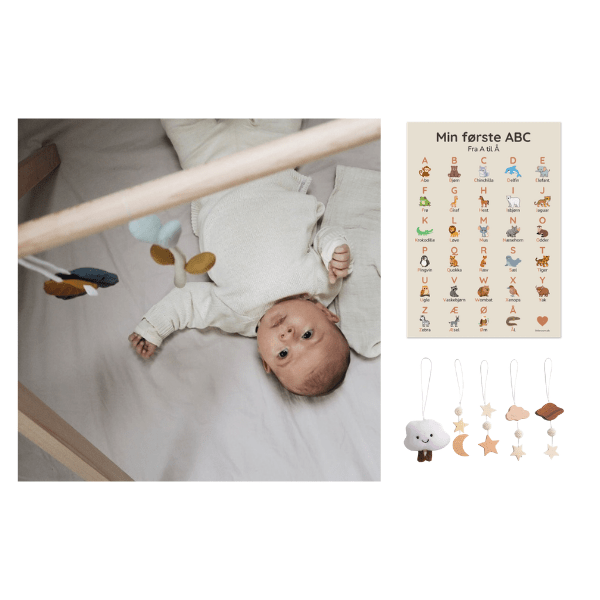 Gavesæt – Aktivitetsstativ, aktivitetsophæng og ABC-plakat 30 × 40 cm - Littleroom