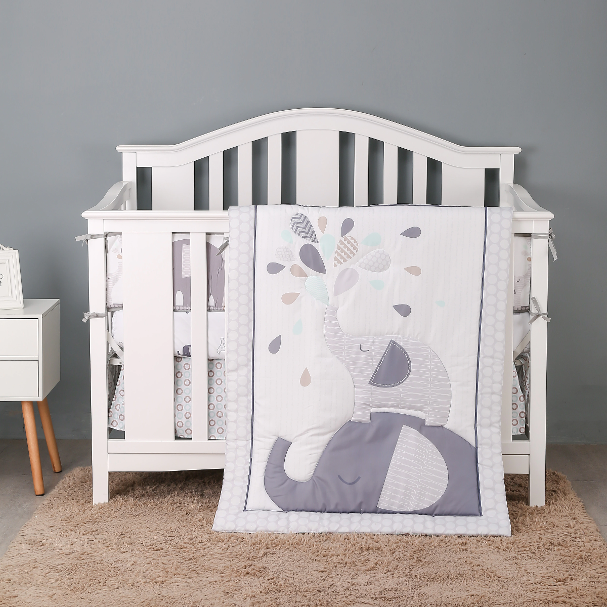 Grey Elephant Crib Bedding set 3-Piece-0