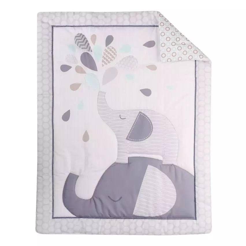 Sengetøjssæt med grå elefant i 3 dele