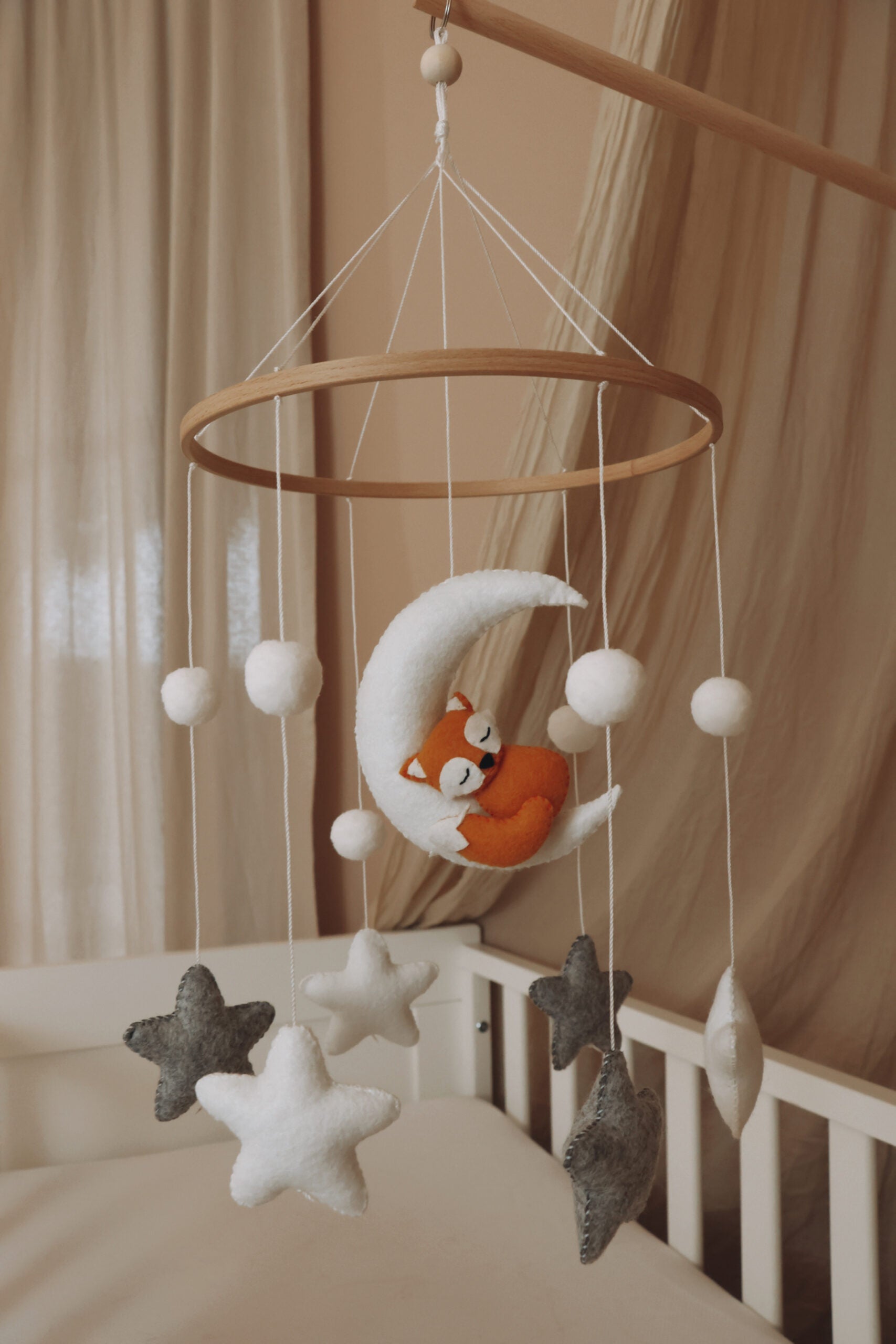 Handmade Sleepy fox baby mobile-4