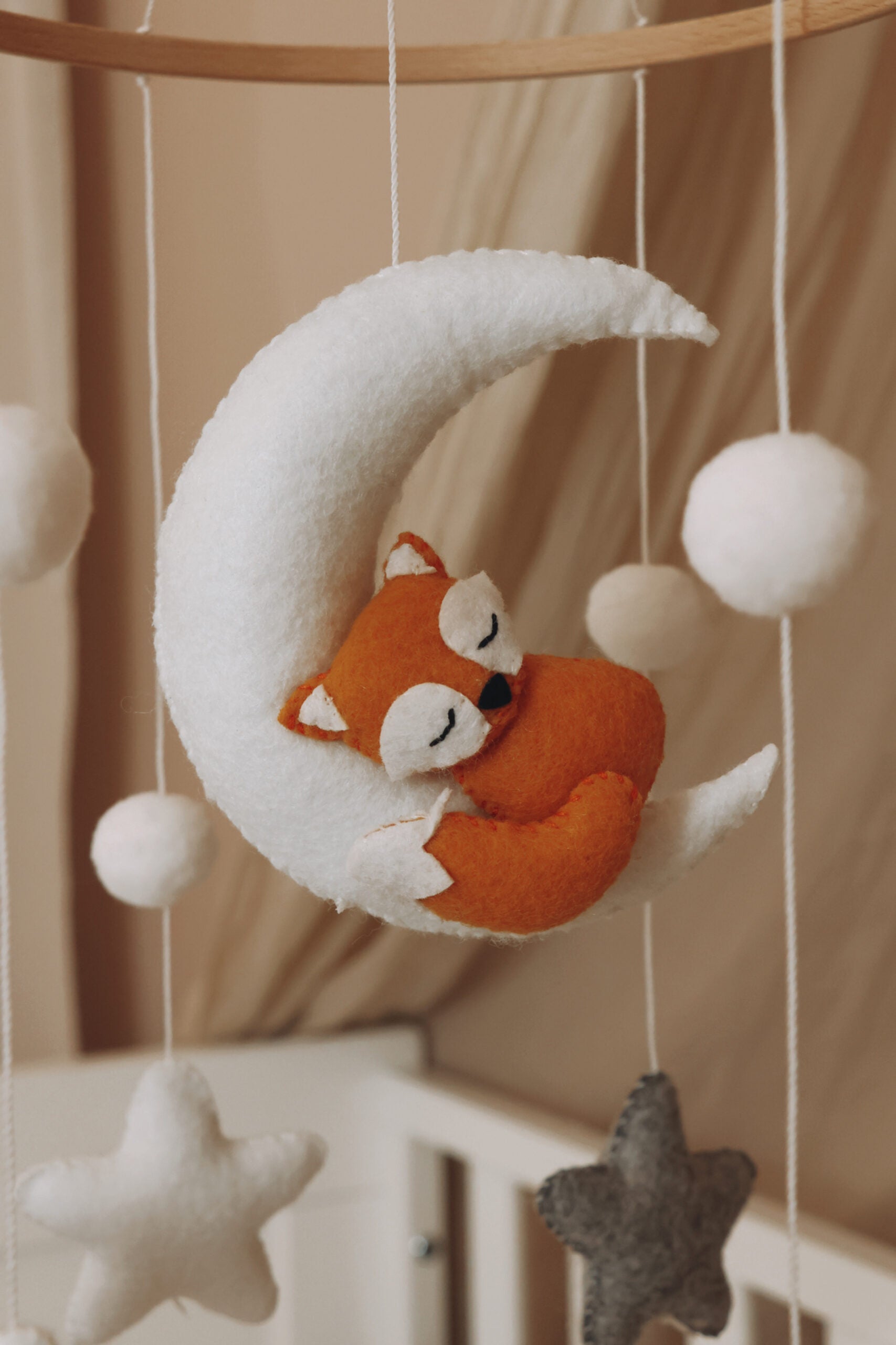 Handmade Sleepy fox baby mobile-7