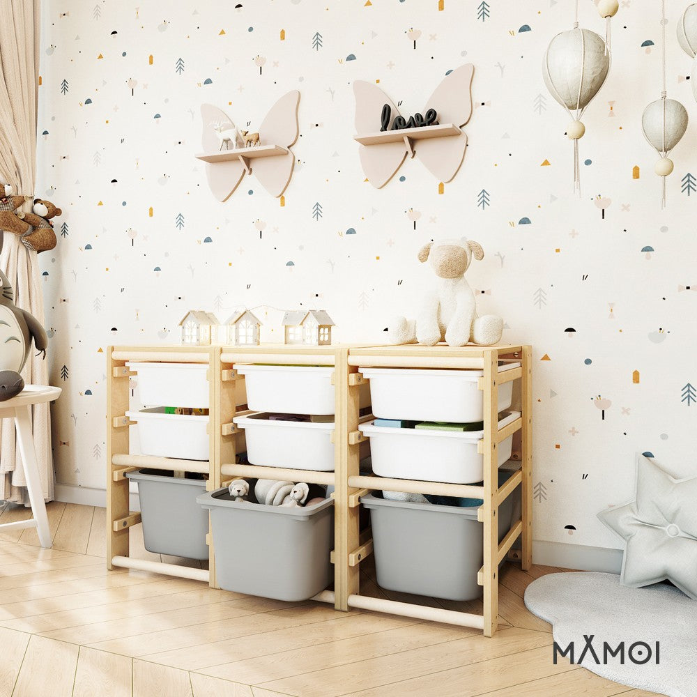 MAMOI® Toy storage and organiser for kids, Storage unit for childrens room, Book shelf, Bookcase, Bookshelf with boxes-4