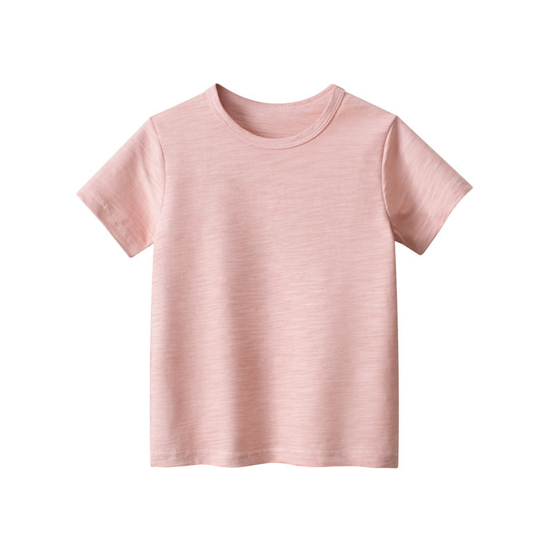 Baby Girl Solid Color Round Neck Basic T-Shirts-1