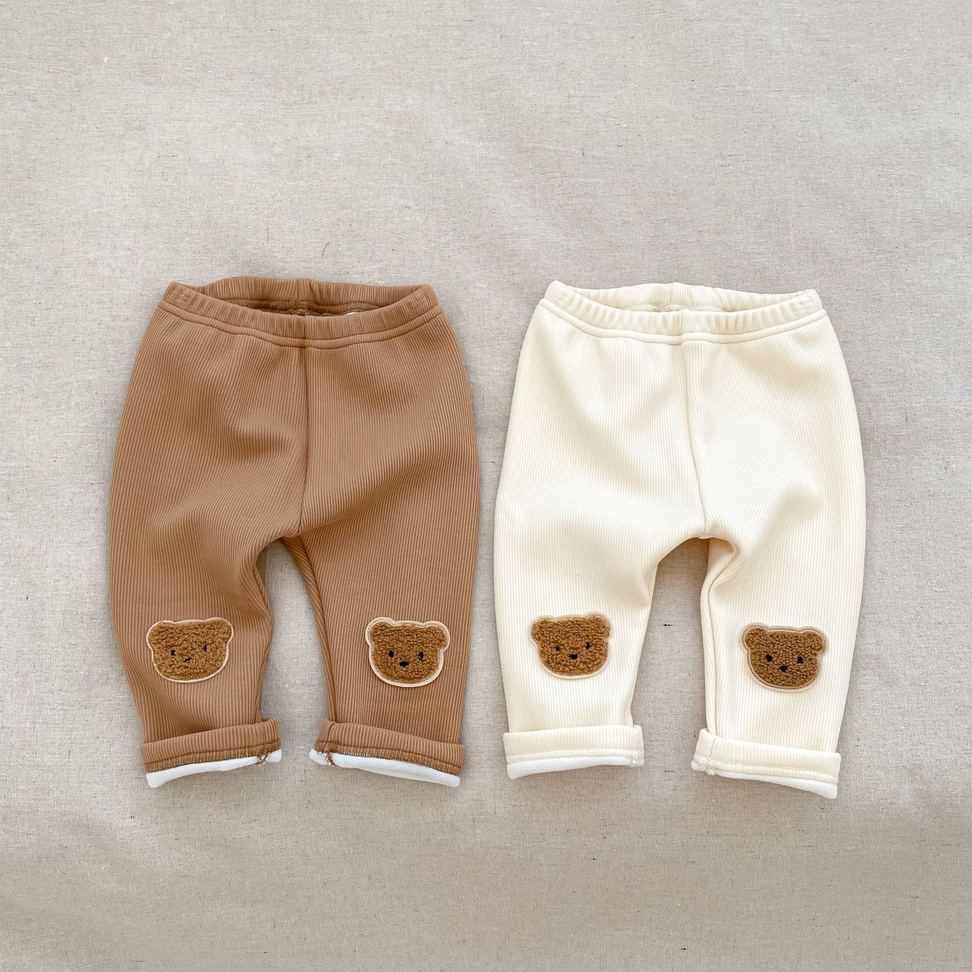 Baby Girl Little Bear Thickened Long Pants In Winter-0